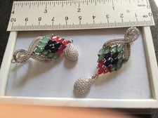 ORECCHINI IN ARGENTO PLACCATO IN ORO CON ZAFFIRI RUBINI SMERALDI  NATURALI