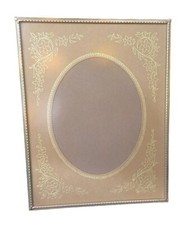 Cornice portafoto vintage metallo dorato 11 x 14 cavalletto posteriore e inserto ovale da appendere 
