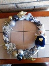 Ghirlanda Corona natalizia fuori porta argento, oro e blu Fatto A Mano