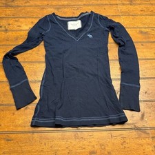 T-shirt Abercrombie Fitch blu navy manica lunga scollo a V tasca XS