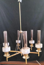 Lampadario Anni 50 Mid Century Ottone Vetro Fumé 6 Luci Diametro cm 65 Stilnovo