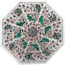 Tavolo marmo bianco ottagonale 15" pietra malachite belle arti arredo design pappagallo
