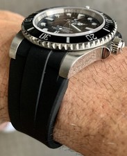 Cinturino in gomma vulcanizzata NERO 20mm per orologi Rolex in ceramica - svasato alle anse