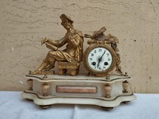 ANTICO OROLOGIO PARIGINA BASE IN ALABASTRO SCULTURA IN ANTIMONIO DA RIPARARE