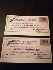 BANCA INDUSTRIALE LA BIG 150 LIRE MINIASSEGNI N°2 ASSEGNI CIRCOLARE COLLEZIONE