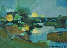 Dipinto Olio ROMANO CONVERSANO (1920-10) Sera Lago Varano '60 Firmato Mostra