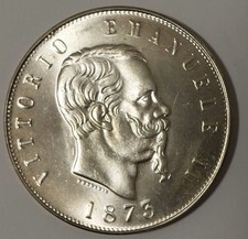 COPIA MONETA 5 LIRE 1873 ROMA REGNO D' ITALIA VITTORIO EMANUELE II NO ARGENTO