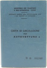 libretto circolazione fiat 600 d  1963 motore 100D000 carrozzeria chiusa 100D sp