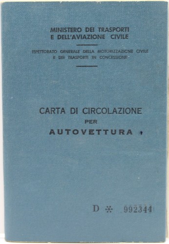Libretto circolazione fiat 600 - libretto,