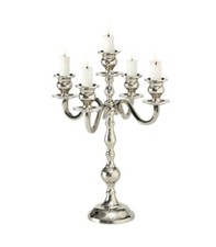 Candeliere Candelabro Porta Candele 5 Bracci in Alluminio Cromato 35 cm NUOVO
