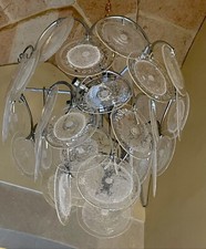 lampadario produzione vistosi a dischi in vetro di Murano 1970