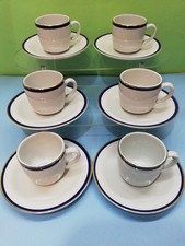 Richard Ginori 6 TAZZINE DA CAFFÉ Con Piatto STILE IMPERO BORDO BLU ORO VINTAGE 