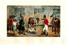 Stampa Antica 1869 ILA STALLA CAVALLI Incisione Vittoriana ENGLAND Old Print