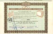 Azioni 100 Obbligazioni FARET Fabbrica Apparecchi Radio e Televisione. Roma 1960
