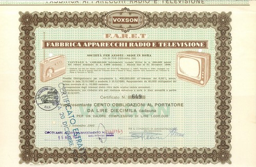 Azioni 100 obbligazioni faret - 100,