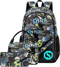 Zaino Scuola Bambini Ragazzi Calcio Bookbag Set Zaino Studente con Porta Pranzo...