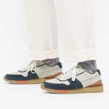 Sneakers uomo Clarks Tor Run in pelle bianco/blu taglia UK 9 1/2 G /43 1/2