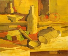 AMEDEO POZZO NATURA MORTA FRUTTA BOTTIGLIE BROCCA DIPINTO A OLIO SU TELA 50X60