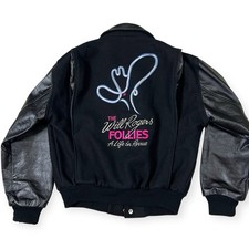 Giacca vintage The Will Rogers Follies pelle lana Varsity Cast Medium Broadway anni 90