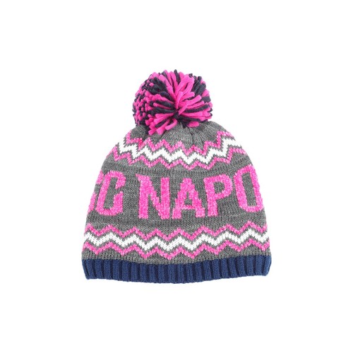Cappello con pon pon fuxia-blu