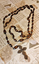 ANTICO ROSARIO DA PARETE DI GRANDI DIMENSIONI CON GRANI DI LEGNO