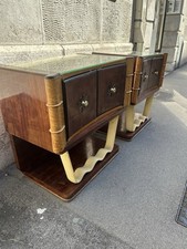 COPPIA COMODINI 30/40s NOCE TUIA LEGNO COLORATO OTTONE ITALIAN DESIGN BEDSIDES