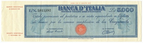 5000 lire titolo provvisorio - titolo,