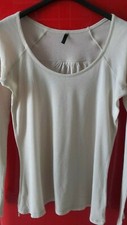 Benetton Stile t-shirt donna S manica lunga beige cotone garzato