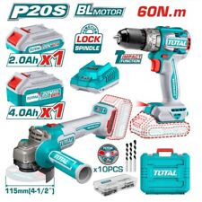 AVVITATORE A PERCUSSIONE 60Nm+SMERIGLIATRICE ANGOLARE 115mm 20V+2 BATTERIE TOTAL