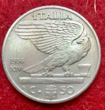 50 CENTESIMI 1936 XIV IMPERO ROMA R REGNO D'ITALIA VITTORIO EMANUELE III RARA 