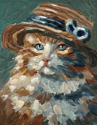 Dipinto olio gatto zenzero - olio,
