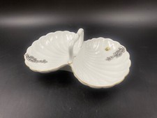 Antipastiera Salsiera  2 scomparti porcellana LIMOGES fiori argento 800