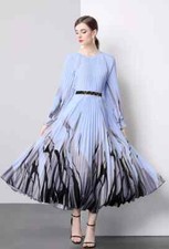 Vestito Abito Lungo Scamiciato Bohoo Morbido Blu Colorato Cintura GIPSY 13370