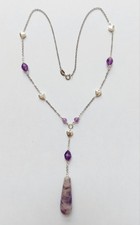 Collana in argento 925 con ametista naturale ed ematite argentata a forma cuore 