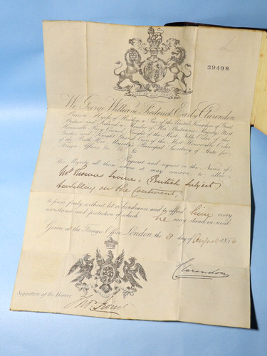 1856 british passport - passport, thomas
