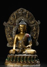 Statua Buddha Shakyamuni Sakyamuni 11,8'' vecchia dinastia bronzo puro argento dorato