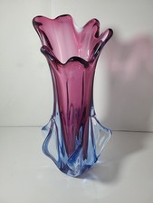 VASO IN VETRO ARTISTICO VINTAGE MURANO ROSSO E BLU SOMMERSO FORMA LIBERA ANNI 60