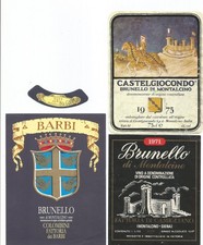 3 etichette vino toscano Brunello Montalcino BARBI ecc.-  NUOVE/USATE