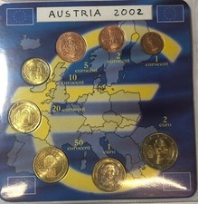 austria 2002 serie 8 valori da 1 cent a 2 €