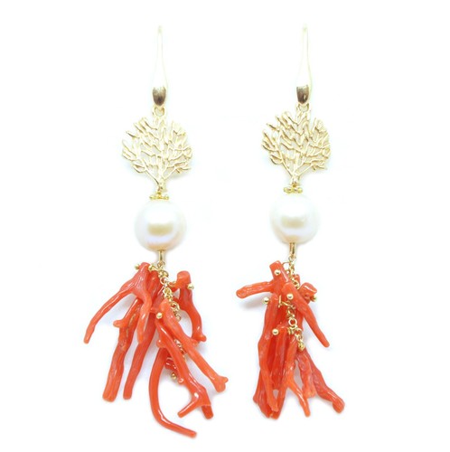 Orecchini corallo con perle - orecchini, di