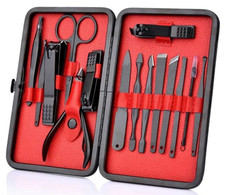 Set Manicure Pedicure Professionale Da 15 Pezzi  Kit Forbici Pinzette In Acciaio