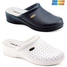 TIGLIO 2001  BLU BIANCO PANTOFOLE CIABATTE SABOT DONNA SANITARIE IN PELLE BICAST