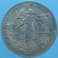 VITTORIO EMANUELE III 5 LIRE 1911 CINQUANTENARIO ARGENTO SILVER NUMISMATICA 