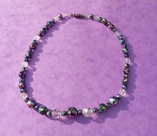 COLLIER VINTAGE PERLES CRISTAL  Aurora Borealis DN2817