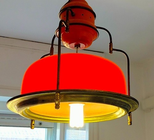 Lampadario vetro ottone - vetro, e