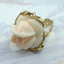Anello  Fiore Rosa vero corallo Rosa del Giappone Argento 925 Oro Giallo 18 KT