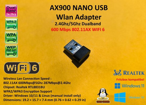 Ax900 nano usb wifi 6 - ax900,