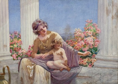Acquerello art nouveau madre - acquerello,