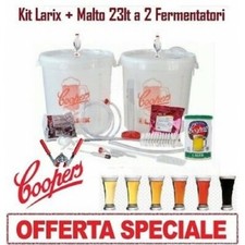KIT DI FERMENTAZIONE BIRRA "LARIX" COOPERS+ MALTO X 23LT+2 FERMENTATORI+TAPPATOR