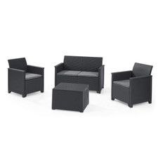 Set salotto da giardino effetto rattan composto da tavolo poltrone e divano